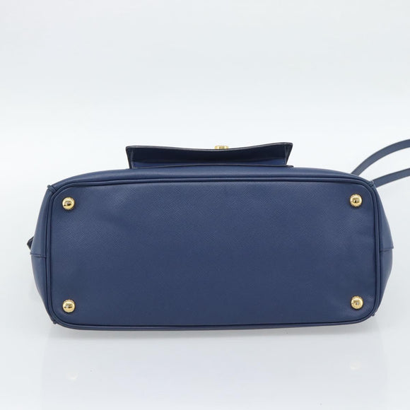 PRADA Hand Bag Saffiano leather 2way Blue Gold Auth 186202M