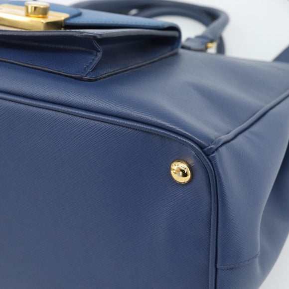 PRADA Hand Bag Saffiano leather 2way Blue Gold Auth 186202M