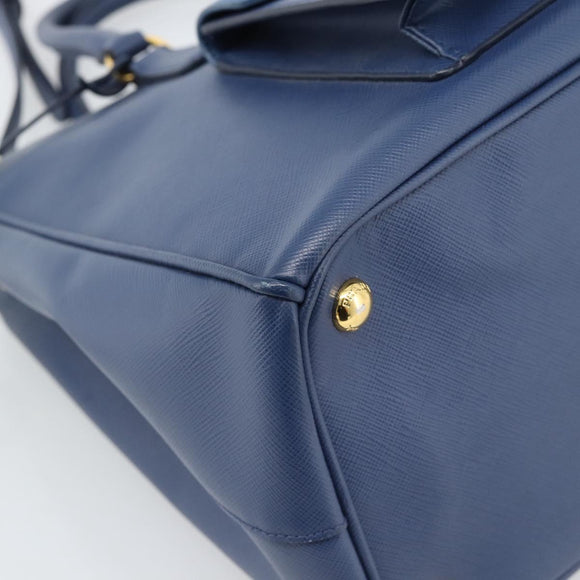 PRADA Hand Bag Saffiano leather 2way Blue Gold Auth 186202M