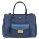 PRADA Hand Bag Saffiano leather 2way Blue Gold Auth 186202M-13