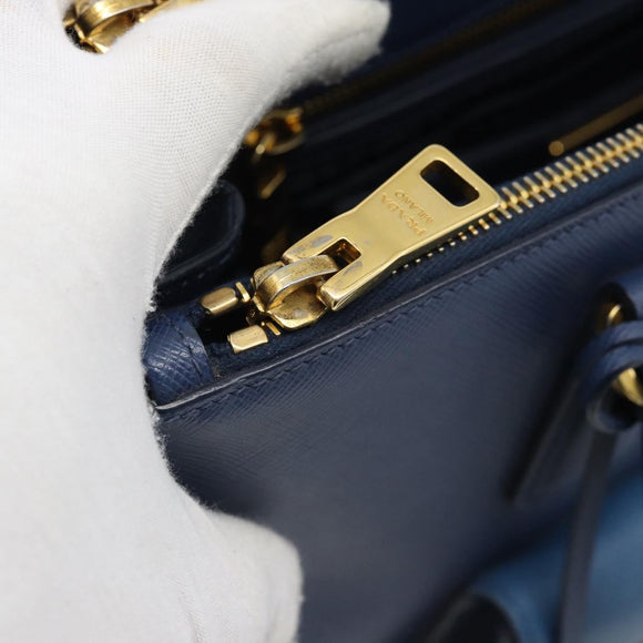 PRADA Hand Bag Saffiano leather 2way Blue Gold Auth 186202M
