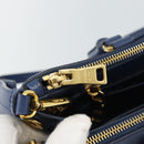 PRADA Hand Bag Saffiano leather 2way Blue Gold Auth 186202M-26
