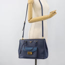 PRADA Hand Bag Saffiano leather 2way Blue Gold Auth 186202M-29
