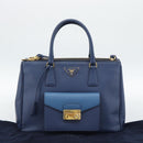 PRADA Hand Bag Saffiano leather 2way Blue Gold Auth 186202M-12