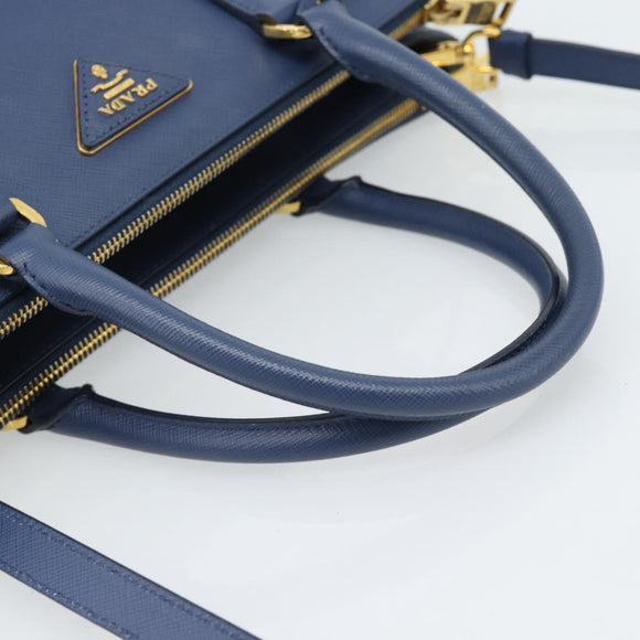 PRADA Hand Bag Saffiano leather 2way Blue Gold Auth 186202M