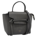 CELINE Pico Belt Hand Bag Leather 2way Gray Gold Auth 186203-1