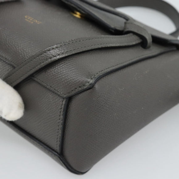 CELINE Pico Belt Hand Bag Leather 2way Gray Gold Auth 186203
