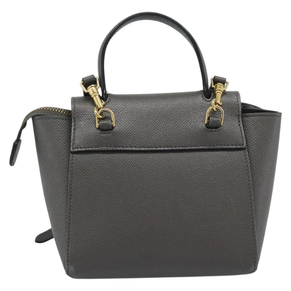 CELINE Pico Belt Hand Bag Leather 2way Gray Gold Auth 186203