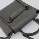 CELINE Pico Belt Hand Bag Leather 2way Gray Gold Auth 186203-6