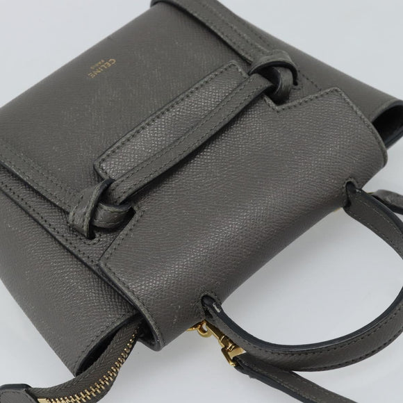 CELINE Pico Belt Hand Bag Leather 2way Gray Gold Auth 186203