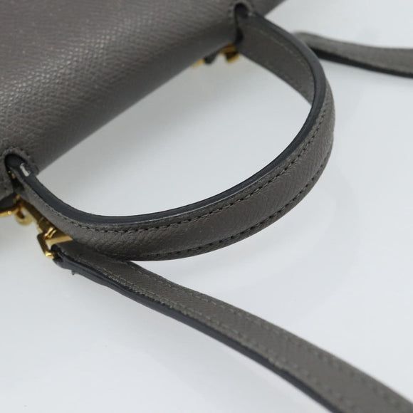 CELINE Pico Belt Hand Bag Leather 2way Gray Gold Auth 186203