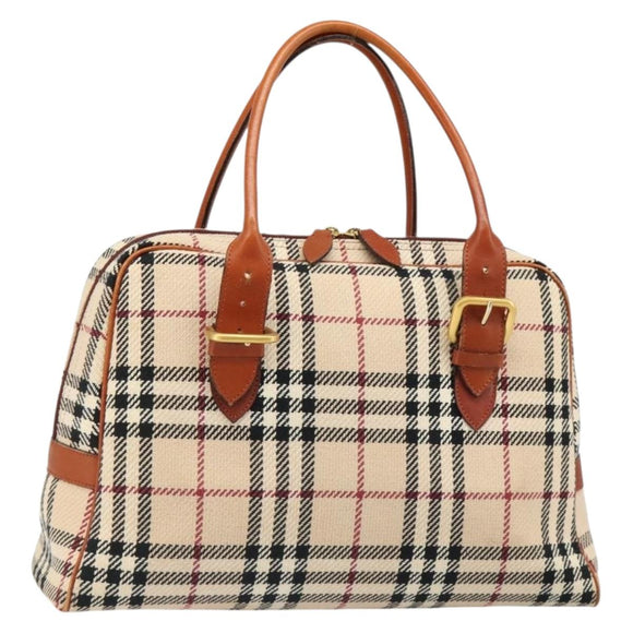 BURBERRY Nova Check Hand Bag Canvas Beige Gold Auth 186208A