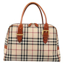 BURBERRY Nova Check Hand Bag Canvas Beige Gold Auth 186208A-2
