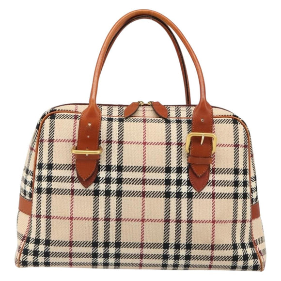 BURBERRY Nova Check Hand Bag Canvas Beige Gold Auth 186208A