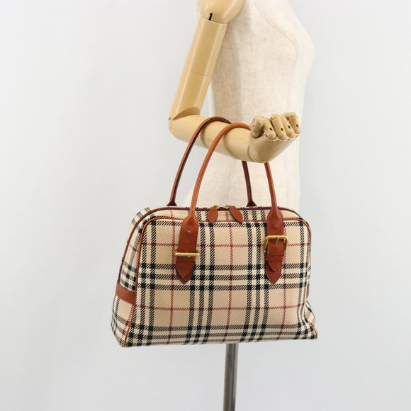 BURBERRY Nova Check Hand Bag Canvas Beige Gold Auth 186208A