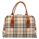 BURBERRY Nova Check Hand Bag Canvas Beige Gold Auth 186208A-3