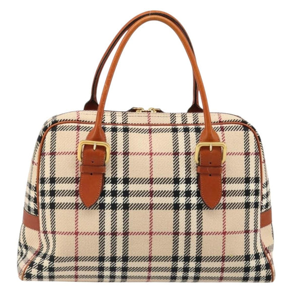 BURBERRY Nova Check Hand Bag Canvas Beige Gold Auth 186208A