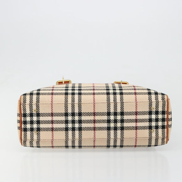 BURBERRY Nova Check Hand Bag Canvas Beige Gold Auth 186208A