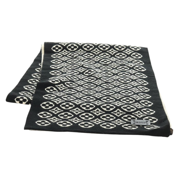 LOUIS VUITTON Echarpsky Scarf Cashmere Black White LV Auth 186209M