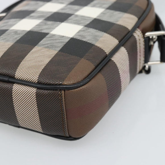 BURBERRY Nova Check Shoulder Bag PVC Brown Silver Auth 186210A