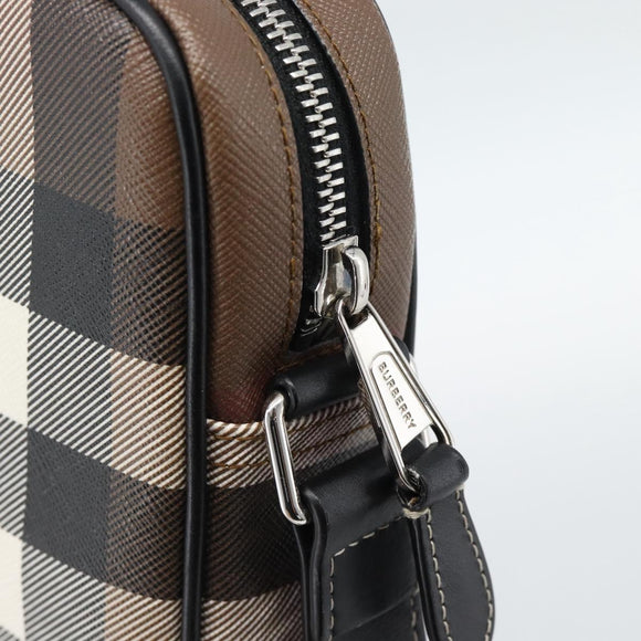 BURBERRY Nova Check Shoulder Bag PVC Brown Silver Auth 186210A