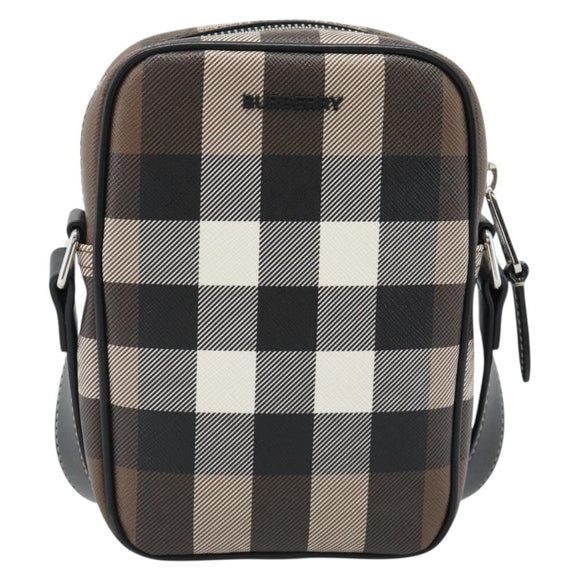 BURBERRY Nova Check Shoulder Bag PVC Brown Silver Auth 186210A
