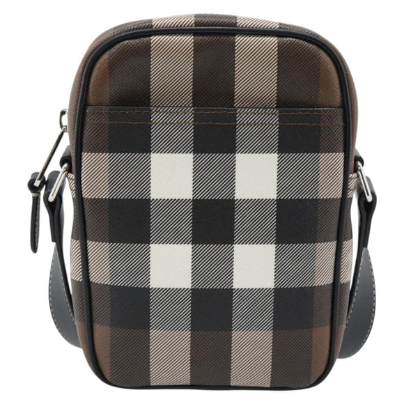 BURBERRY Nova Check Shoulder Bag PVC Brown Silver Auth 186210A