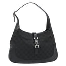 GUCCI GG Canvas Jackie Shoulder Bag Black Silver 00963 Auth 186211V-1