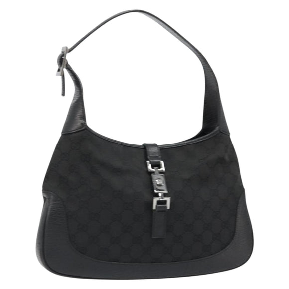 GUCCI GG Canvas Jackie Shoulder Bag Black Silver 00963 Auth 186211V