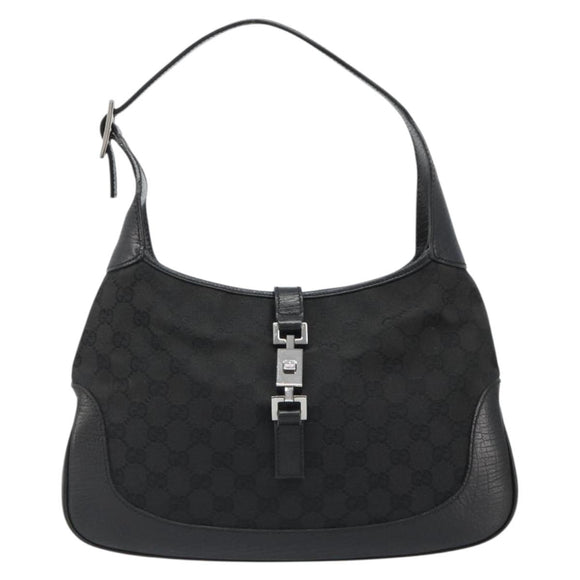 GUCCI GG Canvas Jackie Shoulder Bag Black Silver 00963 Auth 186211V