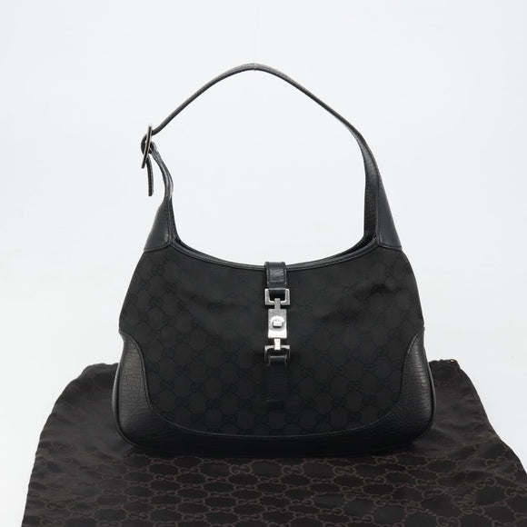 GUCCI GG Canvas Jackie Shoulder Bag Black Silver 00963 Auth 186211V