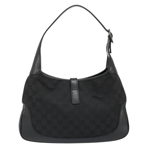 GUCCI GG Canvas Jackie Shoulder Bag Black Silver 00963 Auth 186211V