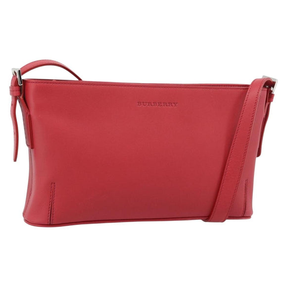 BURBERRY Shoulder Bag Leather Red Silver Auth 186215A