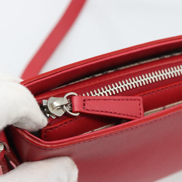 BURBERRY Shoulder Bag Leather Red Silver Auth 186215A