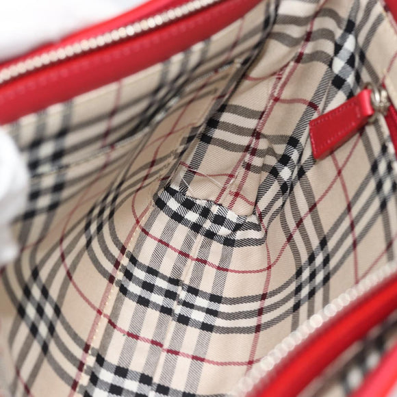 BURBERRY Shoulder Bag Leather Red Silver Auth 186215A