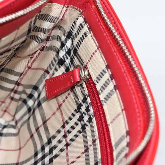 BURBERRY Shoulder Bag Leather Red Silver Auth 186215A