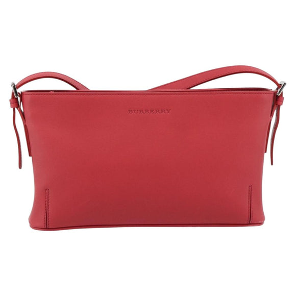 BURBERRY Shoulder Bag Leather Red Silver Auth 186215A