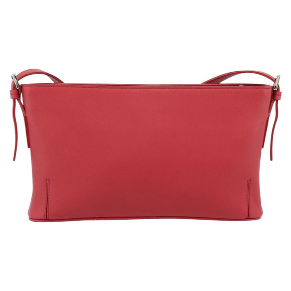 BURBERRY Shoulder Bag Leather Red Silver Auth 186215A