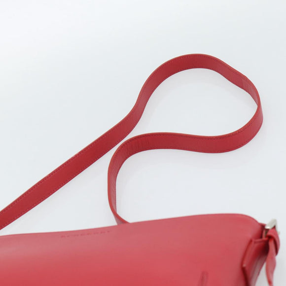 BURBERRY Shoulder Bag Leather Red Silver Auth 186215A