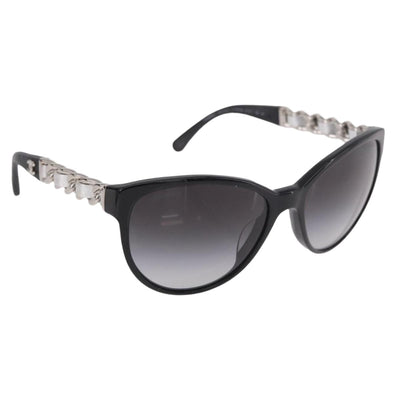 CHANEL Chain Sunglasses plastic Black CC Auth 186220M