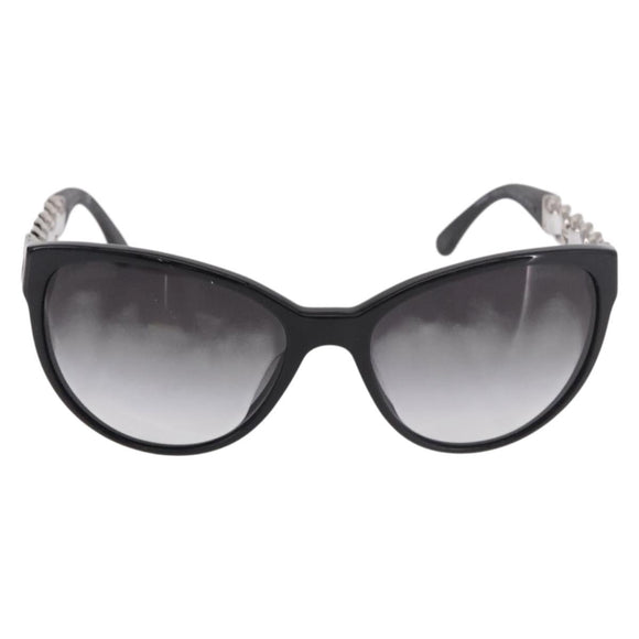 CHANEL Chain Sunglasses plastic Black CC Auth 186220M