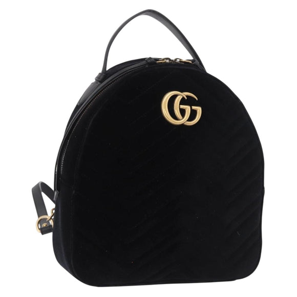 GUCCI GG Marmont Backpack Velor Black Gold 524568 Auth 186222SAM