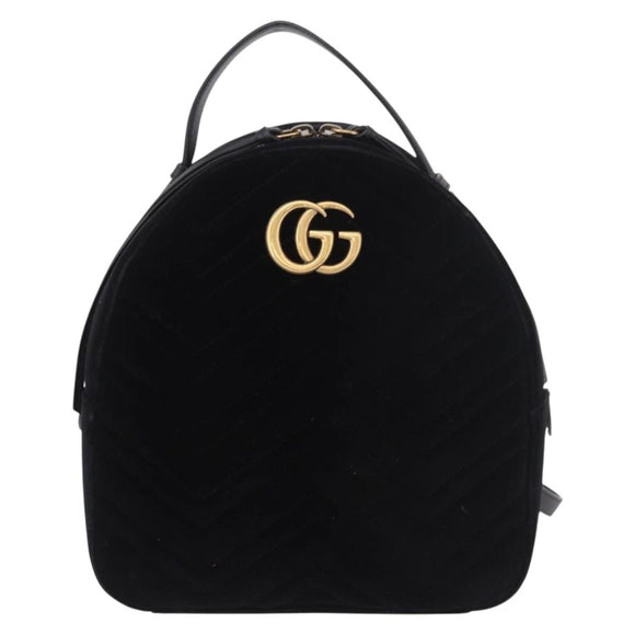 GUCCI GG Marmont Backpack Velor Black Gold 524568 Auth 186222SAM