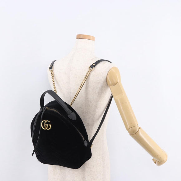 GUCCI GG Marmont Backpack Velor Black Gold 524568 Auth 186222SAM