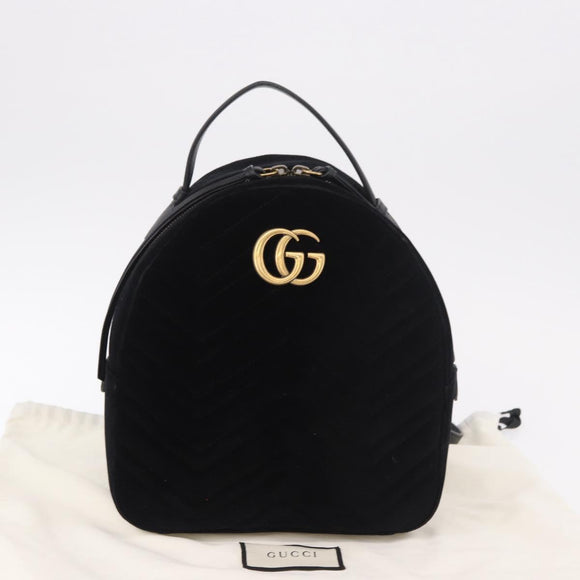 GUCCI GG Marmont Backpack Velor Black Gold 524568 Auth 186222SAM