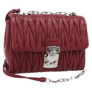 Miu Miu Matelasse Chain Shoulder Bag Leather Red Silver Auth 186223M-1