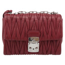 Miu Miu Matelasse Chain Shoulder Bag Leather Red Silver Auth 186223M-13