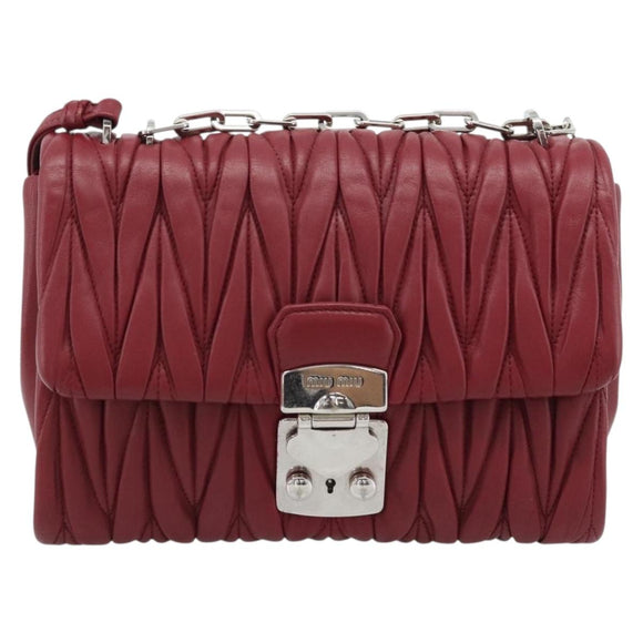 Miu Miu Matelasse Chain Shoulder Bag Leather Red Silver Auth 186223M