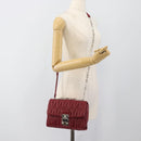 Miu Miu Matelasse Chain Shoulder Bag Leather Red Silver Auth 186223M-27