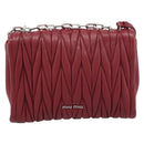 Miu Miu Matelasse Chain Shoulder Bag Leather Red Silver Auth 186223M-2